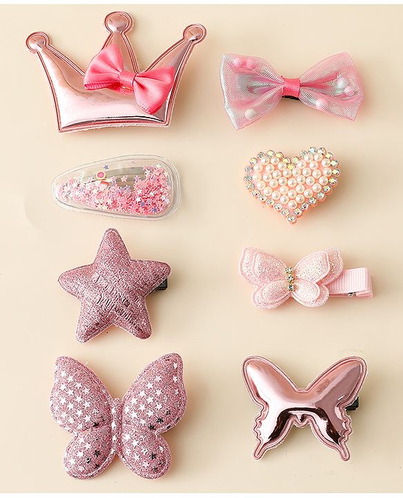 Babyhug Hair Clips with Butterfly Bow Star Applique Pack of 8 - Multicolor