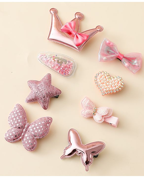 Babyhug Hair Clips with Butterfly Bow Star Applique Pack of 8 - Multicolor
