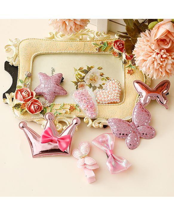 Babyhug Hair Clips with Butterfly Bow Star Applique Pack of 8 - Multicolor
