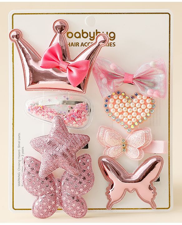 Babyhug Hair Clips with Butterfly Bow Star Applique Pack of 8 - Multicolor