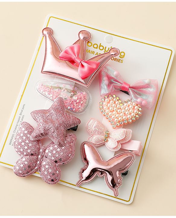 Babyhug Hair Clips with Butterfly Bow Star Applique Pack of 8 - Multicolor