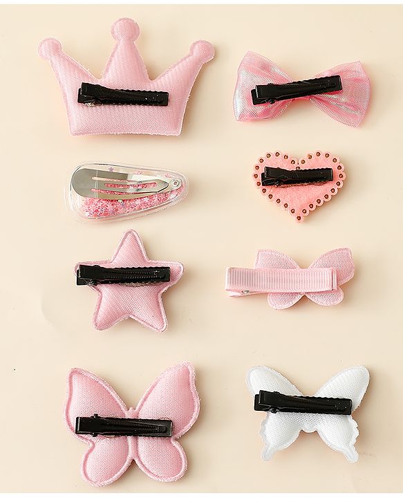 Babyhug Hair Clips with Butterfly Bow Star Applique Pack of 8 - Multicolor