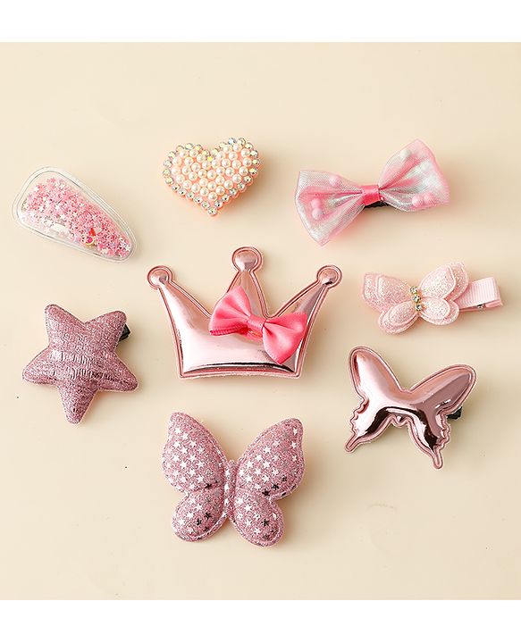 Babyhug Hair Clips with Butterfly Bow Star Applique Pack of 8 - Multicolor