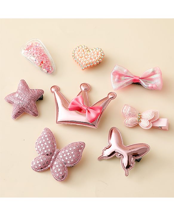 Babyhug Hair Clips with Butterfly Bow Star Applique Pack of 8 - Multicolor