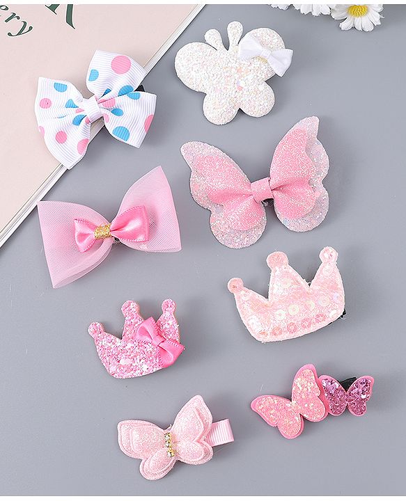 Babyhug Hair Clips with Butterfly Bow Applique Pack of 8 - Multicolor
