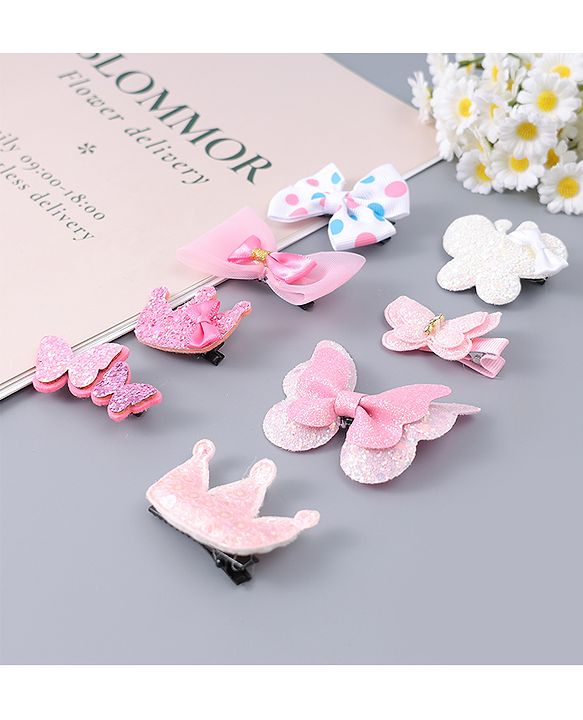 Babyhug Hair Clips with Butterfly Bow Applique Pack of 8 - Multicolor