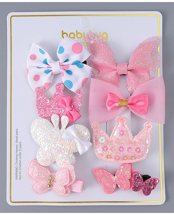 Babyhug Hair Clips with Butterfly Bow Applique Pack of 8 - Multicolor