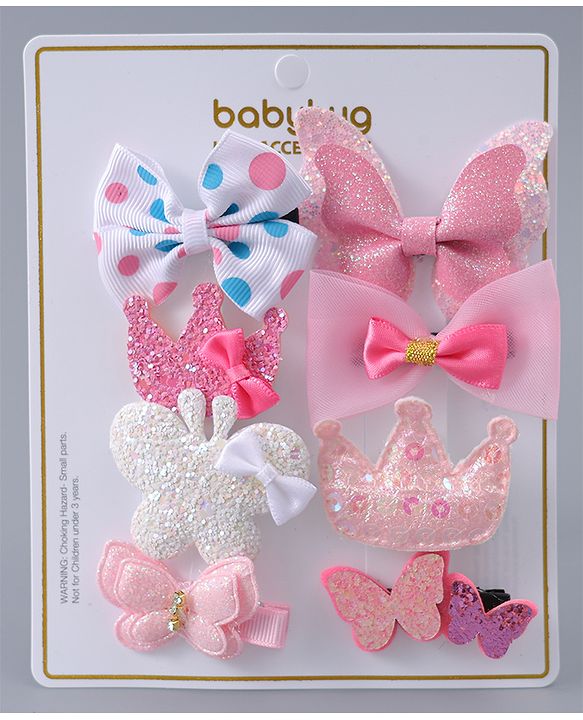 Babyhug Hair Clips with Butterfly Bow Applique Pack of 8 - Multicolor