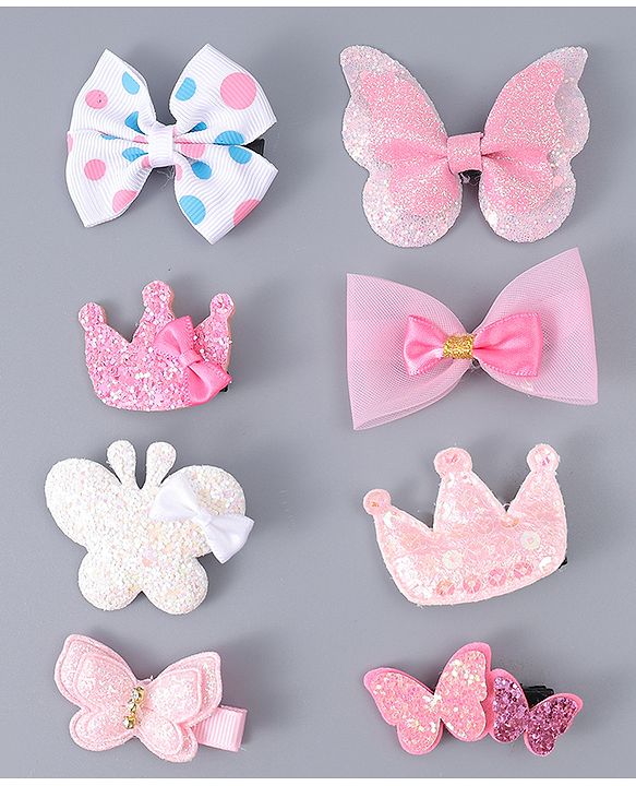 Babyhug Hair Clips with Butterfly Bow Applique Pack of 8 - Multicolor