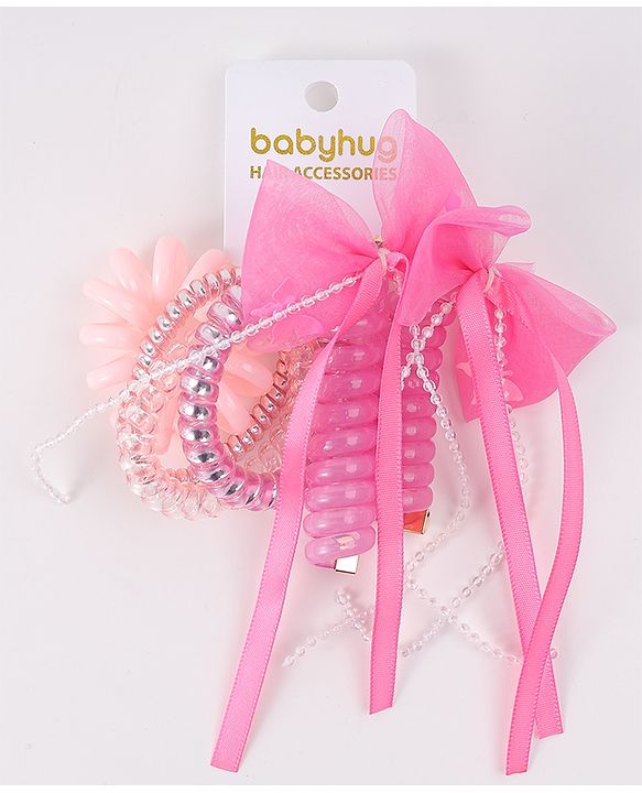 Babyhug Hair Accessories Combo Sets with Bow Applique - Pink