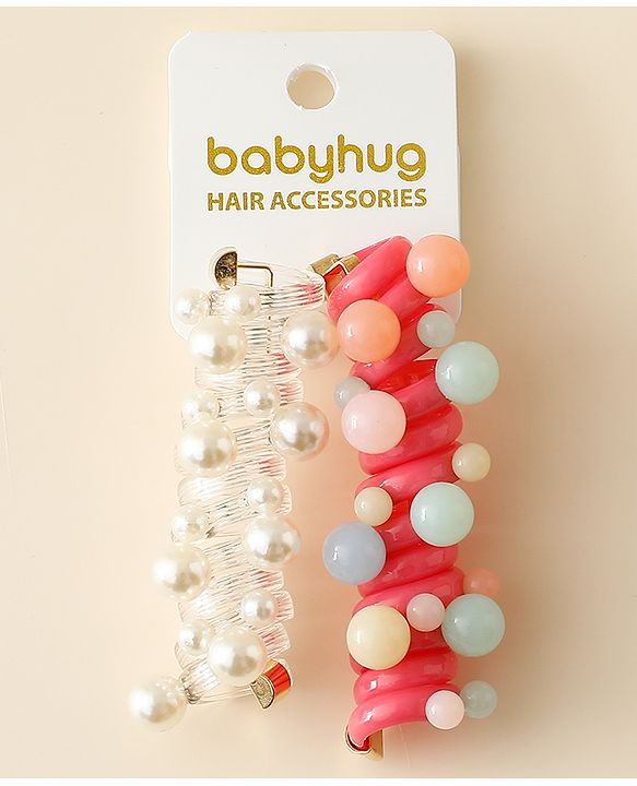 Babyhug Hair Clips with Pearl Applique Pack of 2 - Multicolor