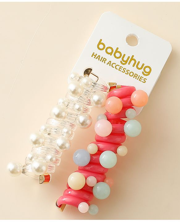 Babyhug Hair Clips with Pearl Applique Pack of 2 - Multicolor