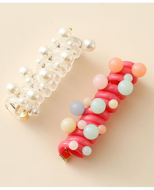 Babyhug Hair Clips with Pearl Applique Pack of 2 - Multicolor