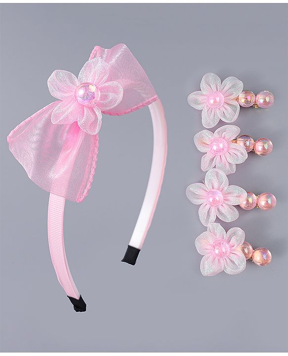 Babyhug Hairband & Clips Accessories Combo Set - Pink