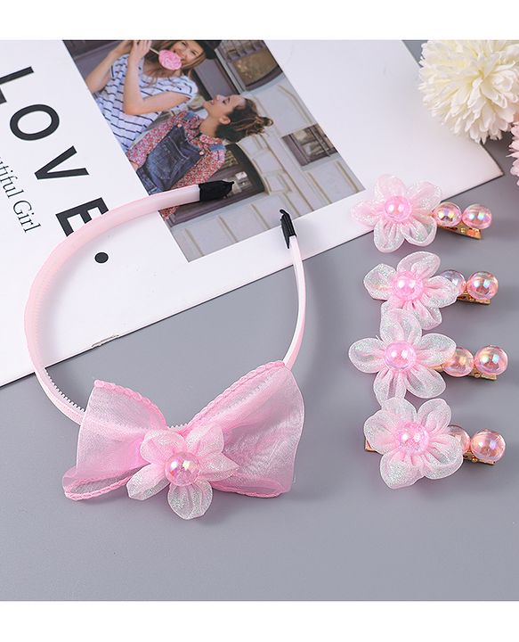 Babyhug Hairband & Clips Accessories Combo Set - Pink