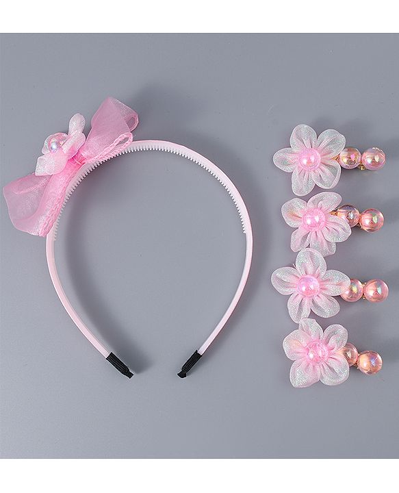 Babyhug Hairband & Clips Accessories Combo Set - Pink