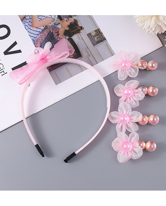 Babyhug Hairband & Clips Accessories Combo Set - Pink