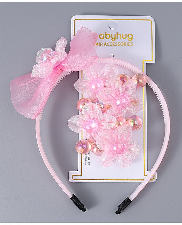 Babyhug Hairband & Clips Accessories Combo Set - Pink