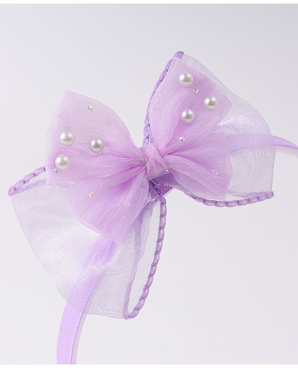 Babyhug Hairband & Clip with Bow Applique Hair Accessories Set - Purple