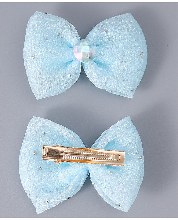 Babyhug Headband & Clips with Bow Applique Accessories Set - Light Blue