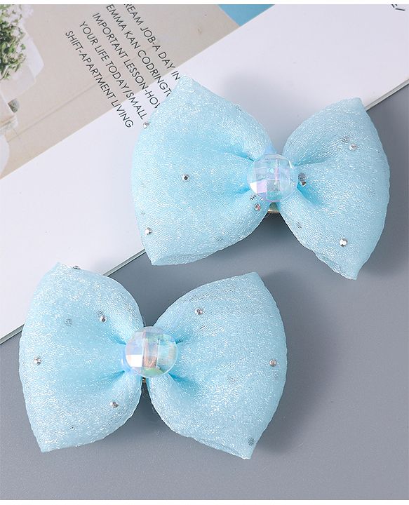 Babyhug Headband & Clips with Bow Applique Accessories Set - Light Blue