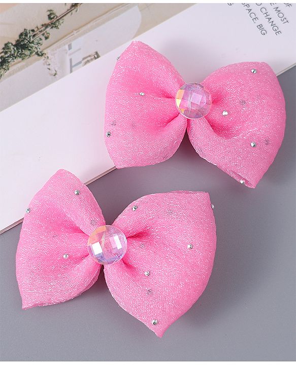 Babyhug Headband & Clips with Bow Applique Accessories Set - Dark Pink