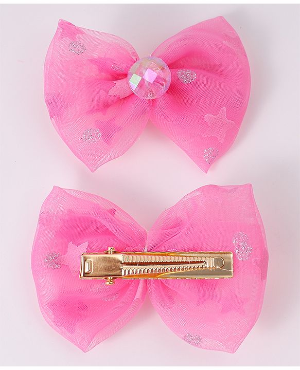 Babyhug Headband & Clips with Bow Applique Accessories Set - Fuchsia