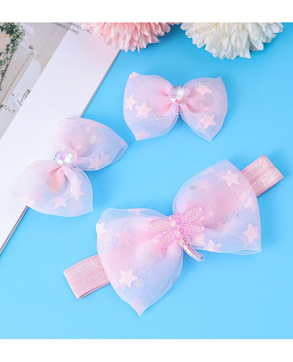 Babyhug Headband & Clips with Bow Applique Accessories Set - Pink