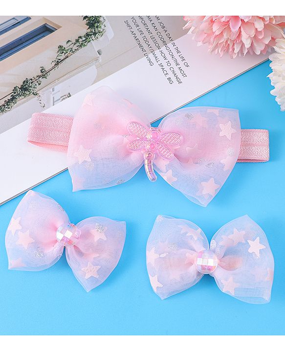 Babyhug Headband & Clips with Bow Applique Accessories Set - Pink