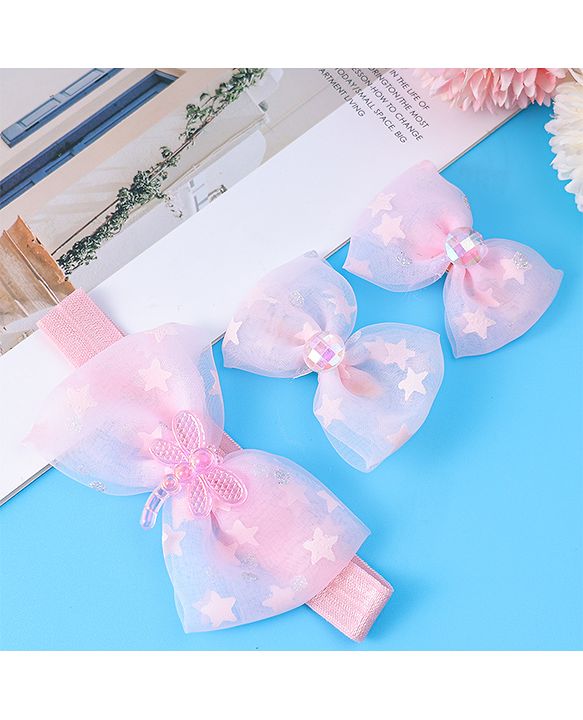 Babyhug Headband & Clips with Bow Applique Accessories Set - Pink