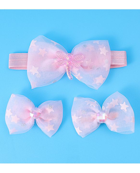 Babyhug Headband & Clips with Bow Applique Accessories Set - Pink