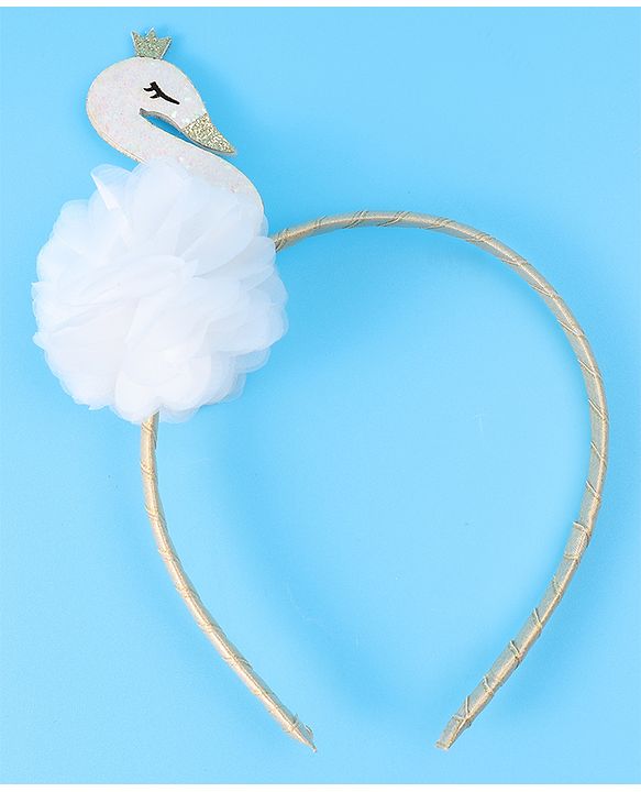 Babyhug Free Size Hair Band With Swan Applique - White