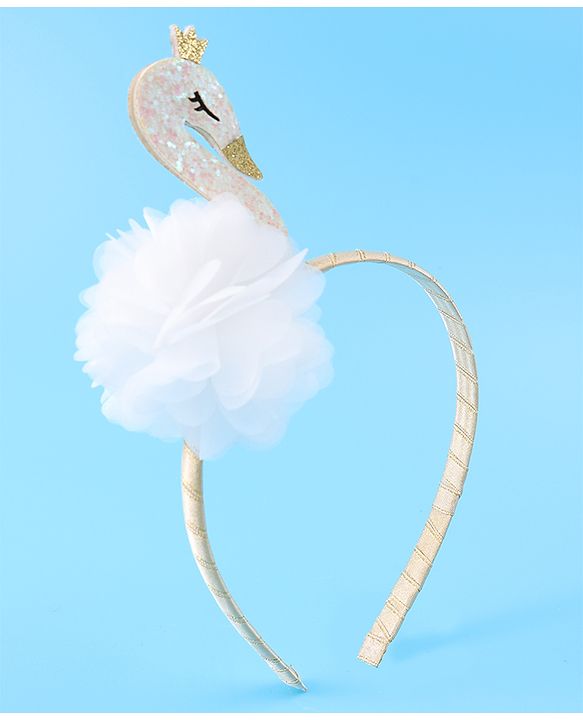 Babyhug Free Size Hair Band With Swan Applique - White