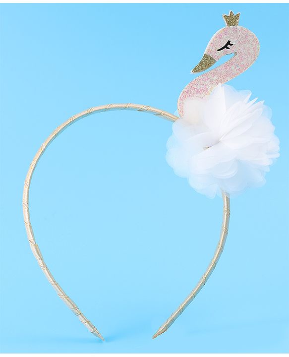 Babyhug Free Size Hair Band With Swan Applique - White