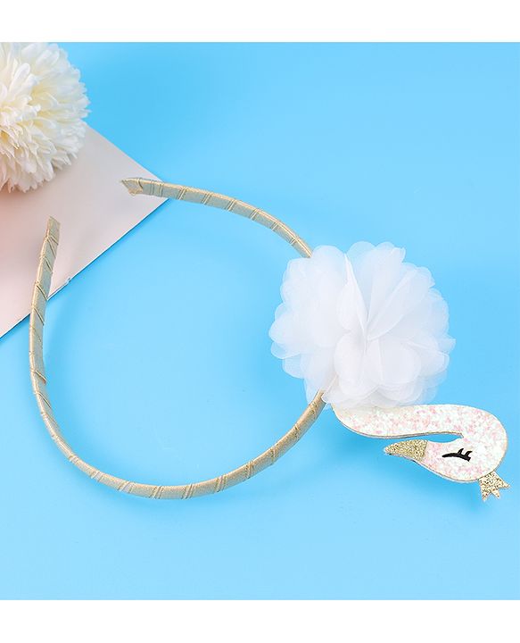 Babyhug Free Size Hair Band With Swan Applique - White