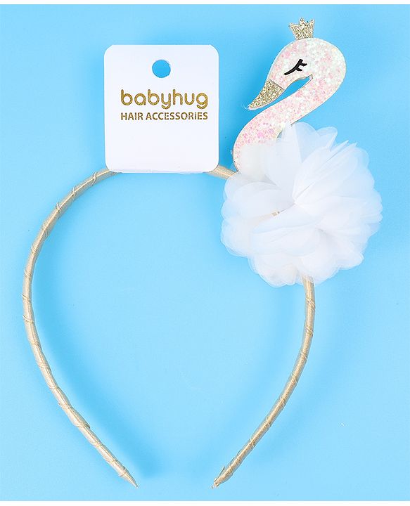 Babyhug Free Size Hair Band With Swan Applique - White
