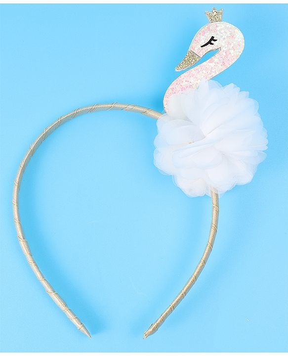 Babyhug Free Size Hair Band With Swan Applique - White