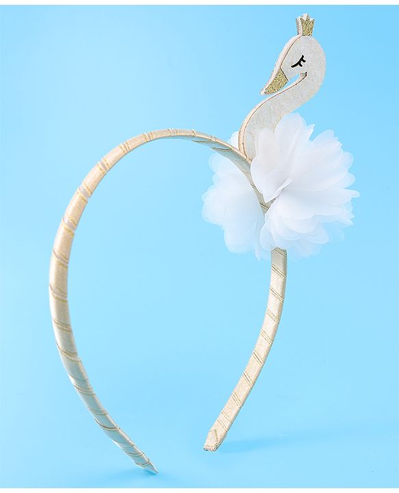 Babyhug Free Size Hair Band With Swan Applique - White