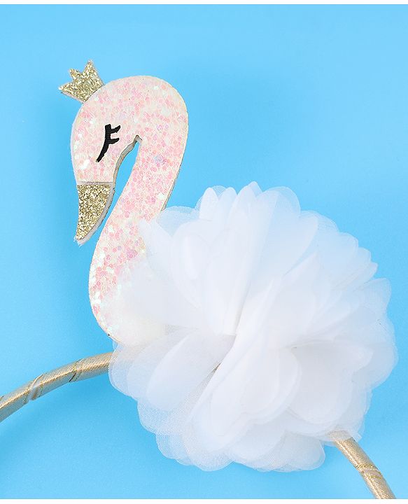 Babyhug Free Size Hair Band With Swan Applique - White