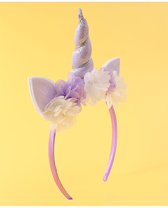 Babyhug Free Size Hair Band With Unicorn & Floral Applique - Purple
