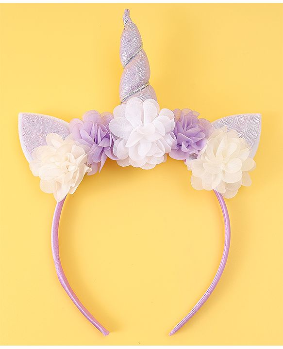 Babyhug Free Size Hair Band With Unicorn & Floral Applique - Purple