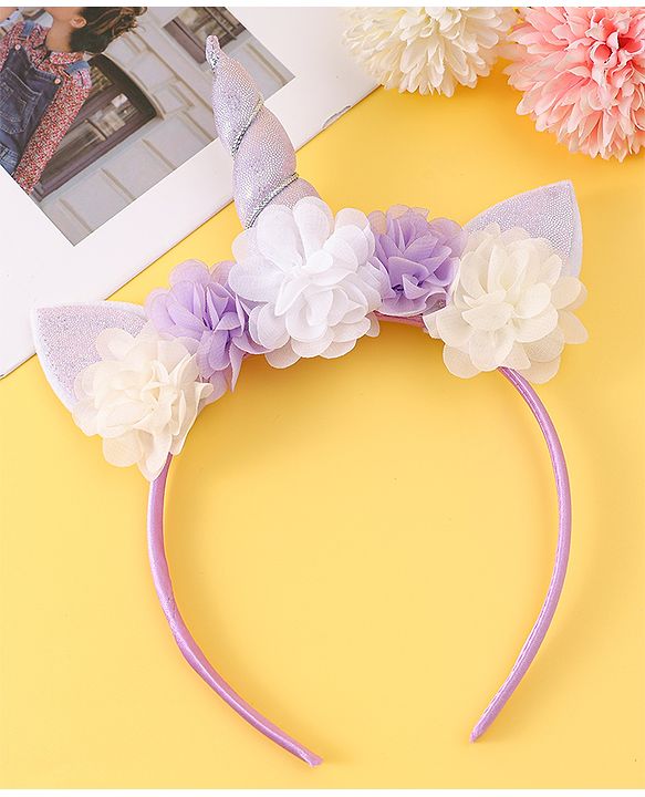Babyhug Free Size Hair Band With Unicorn & Floral Applique - Purple