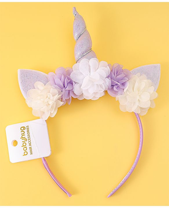 Babyhug Free Size Hair Band With Unicorn & Floral Applique - Purple