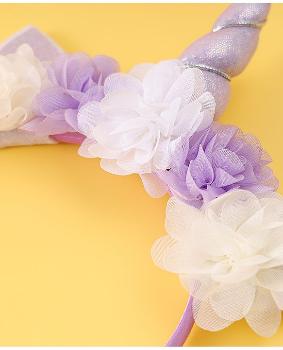 Babyhug Free Size Hair Band With Unicorn & Floral Applique - Purple