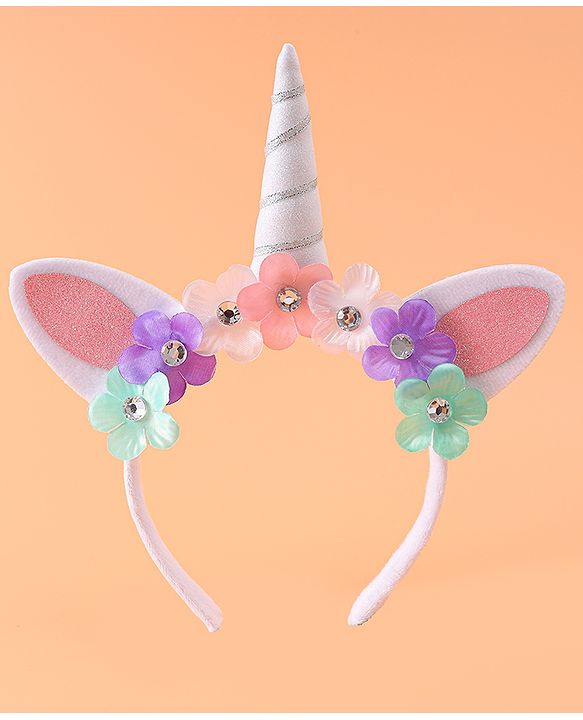 Babyhug Free Size Hair Band With Unicorn & Floral Applique - Multicolour