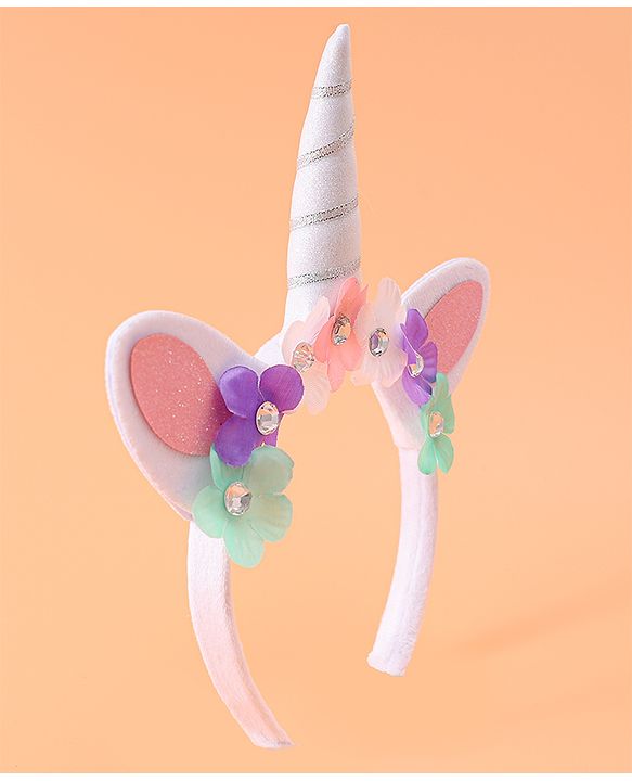 Babyhug Free Size Hair Band With Unicorn & Floral Applique - Multicolour