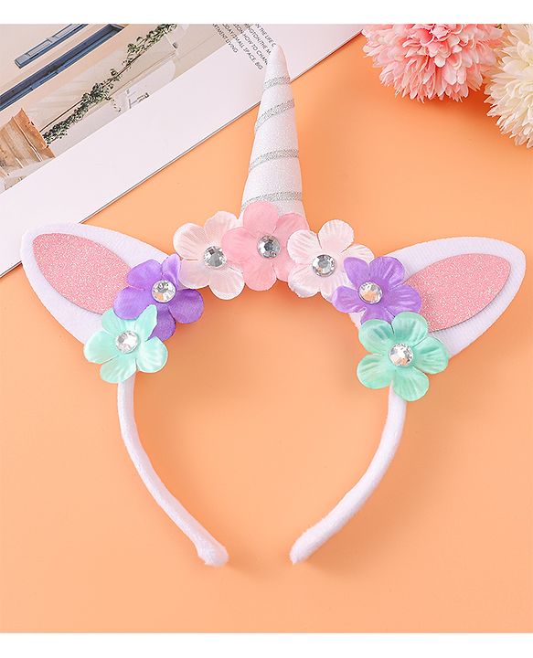 Babyhug Free Size Hair Band With Unicorn & Floral Applique - Multicolour