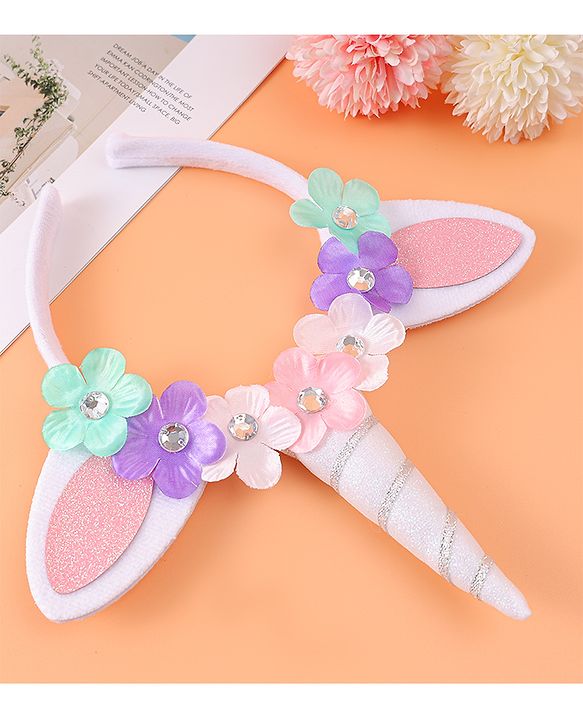 Babyhug Free Size Hair Band With Unicorn & Floral Applique - Multicolour