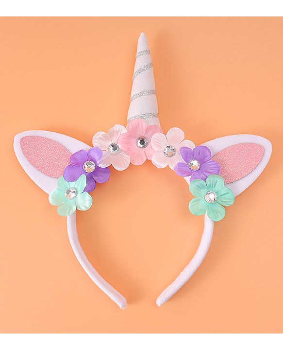 Babyhug Free Size Hair Band With Unicorn & Floral Applique - Multicolour