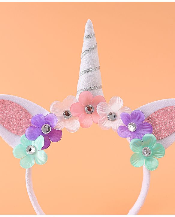 Babyhug Free Size Hair Band With Unicorn & Floral Applique - Multicolour
